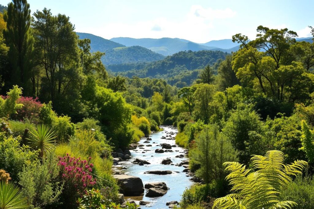 A lush green landscape depicting a 