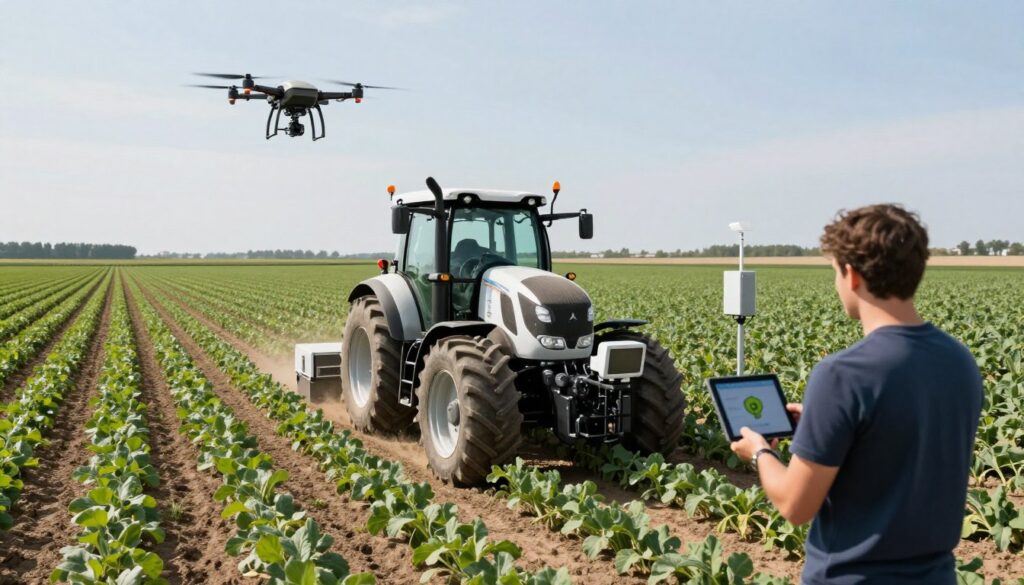 Agricultura de precisão com tecnologia GPS e sensores em propriedade especializada