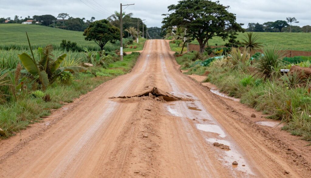 Estrada rural precária de acesso a propriedade agrícola