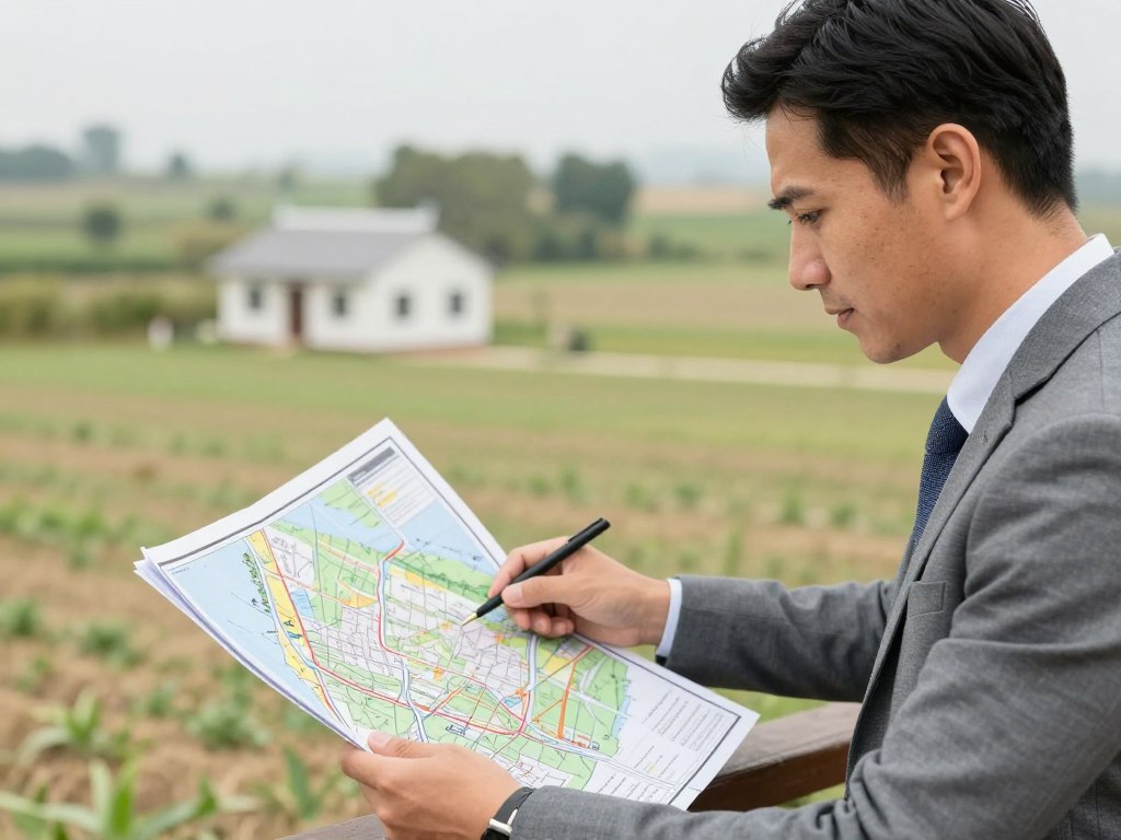 Investidor analisando oportunidades em terra agrícola