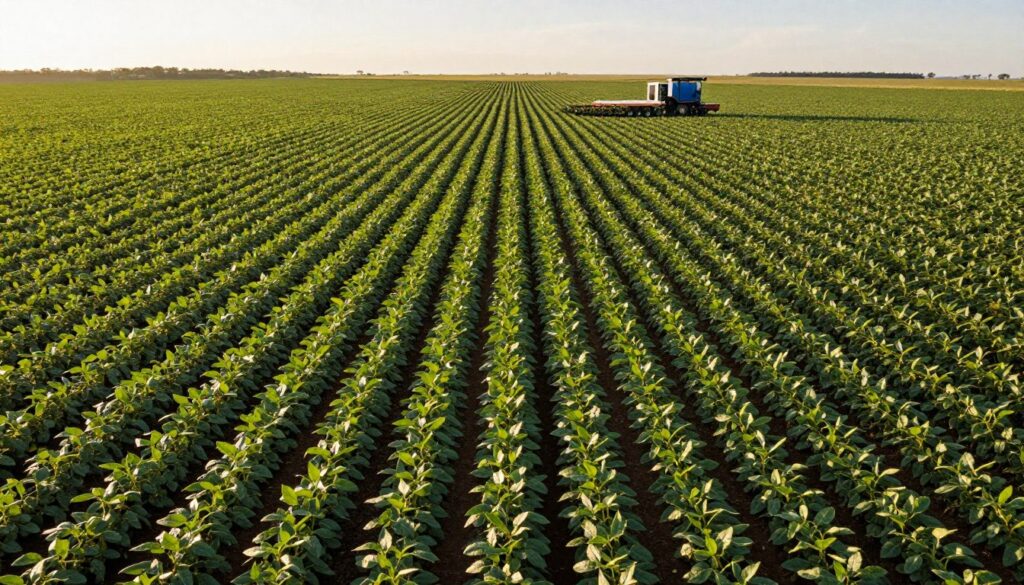 Plantação de soja produtiva em terra agrícola de alta qualidade