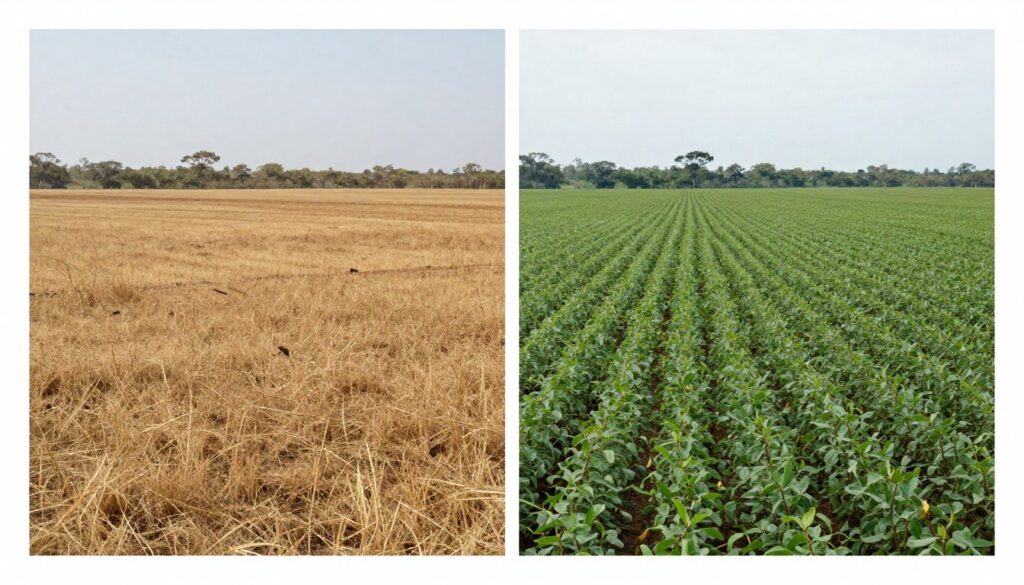 Transformação de terra degradada em produtiva ao longo do tempo